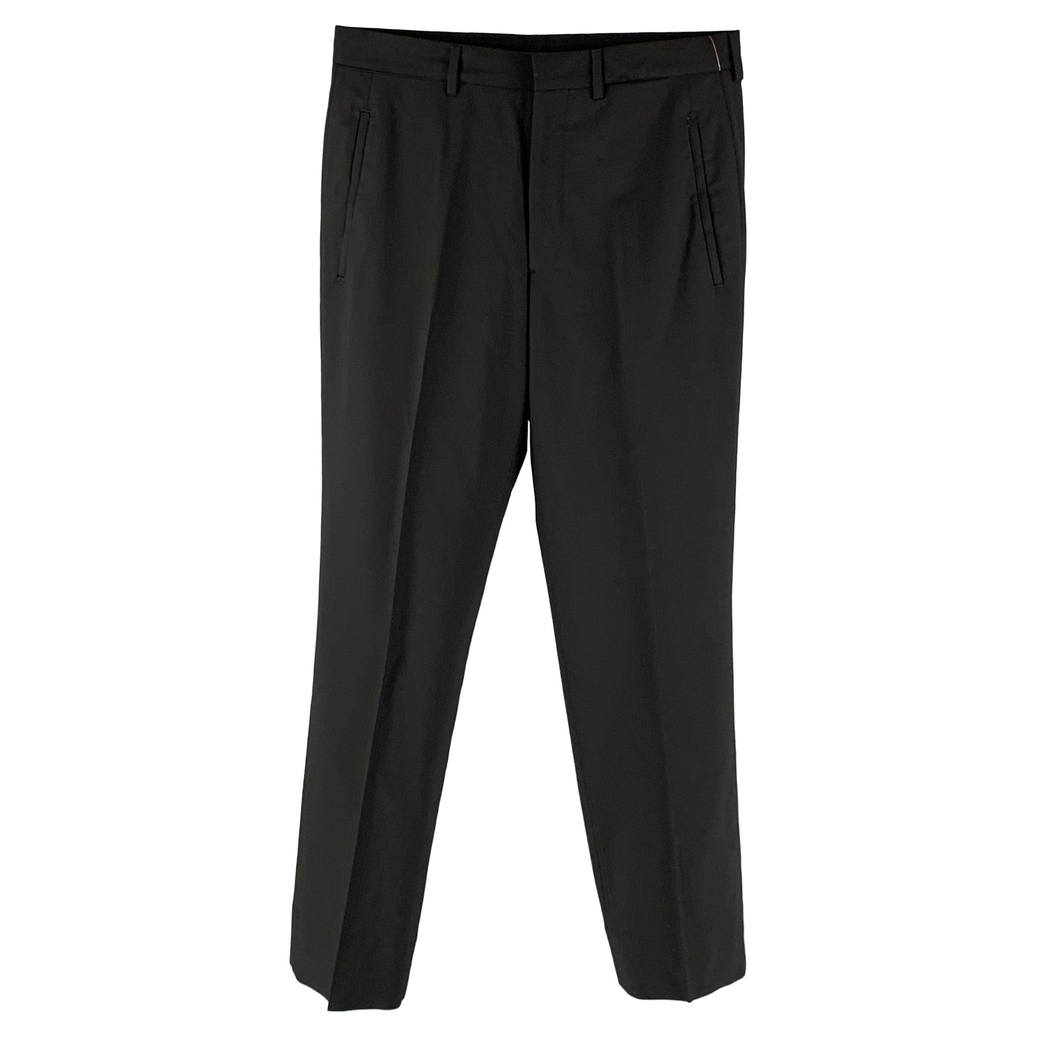 PRADA Size 30 Black Solid Wool Zip Fly Dress Pants For Sale