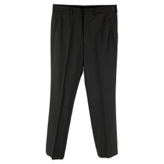 PRADA Taille 30 Pantalon habillé en laine unie avec fermeture à glissière, noir