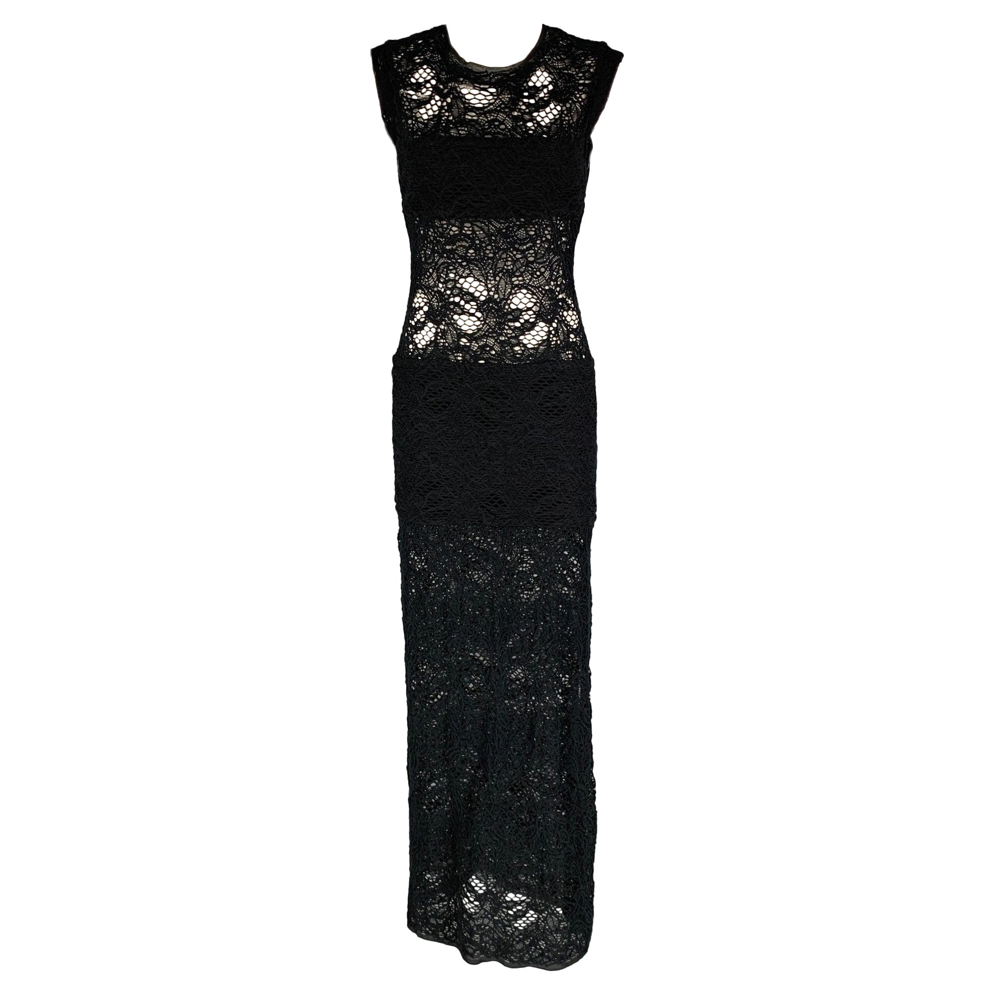 IRO Size M Black Cotton Blend Lace Shift Dress For Sale