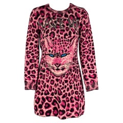ALBERTA FERRETTI Size 4 Pink Black Virgin Wool Animal Print Long Sleeve Dress