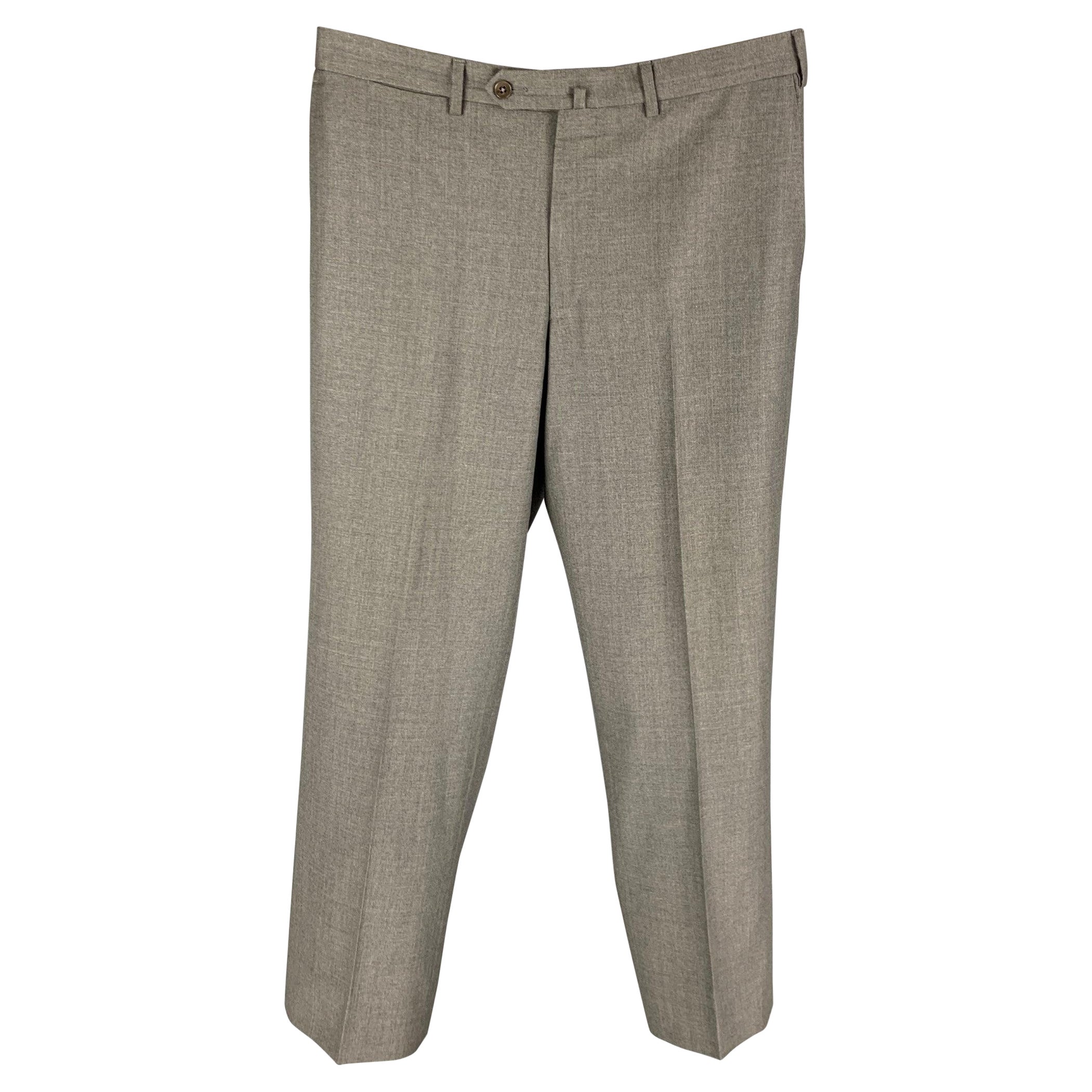 ERMENEGILDO ZEGNA Size 36 Grey Wool Flat Front Dress Pants For Sale