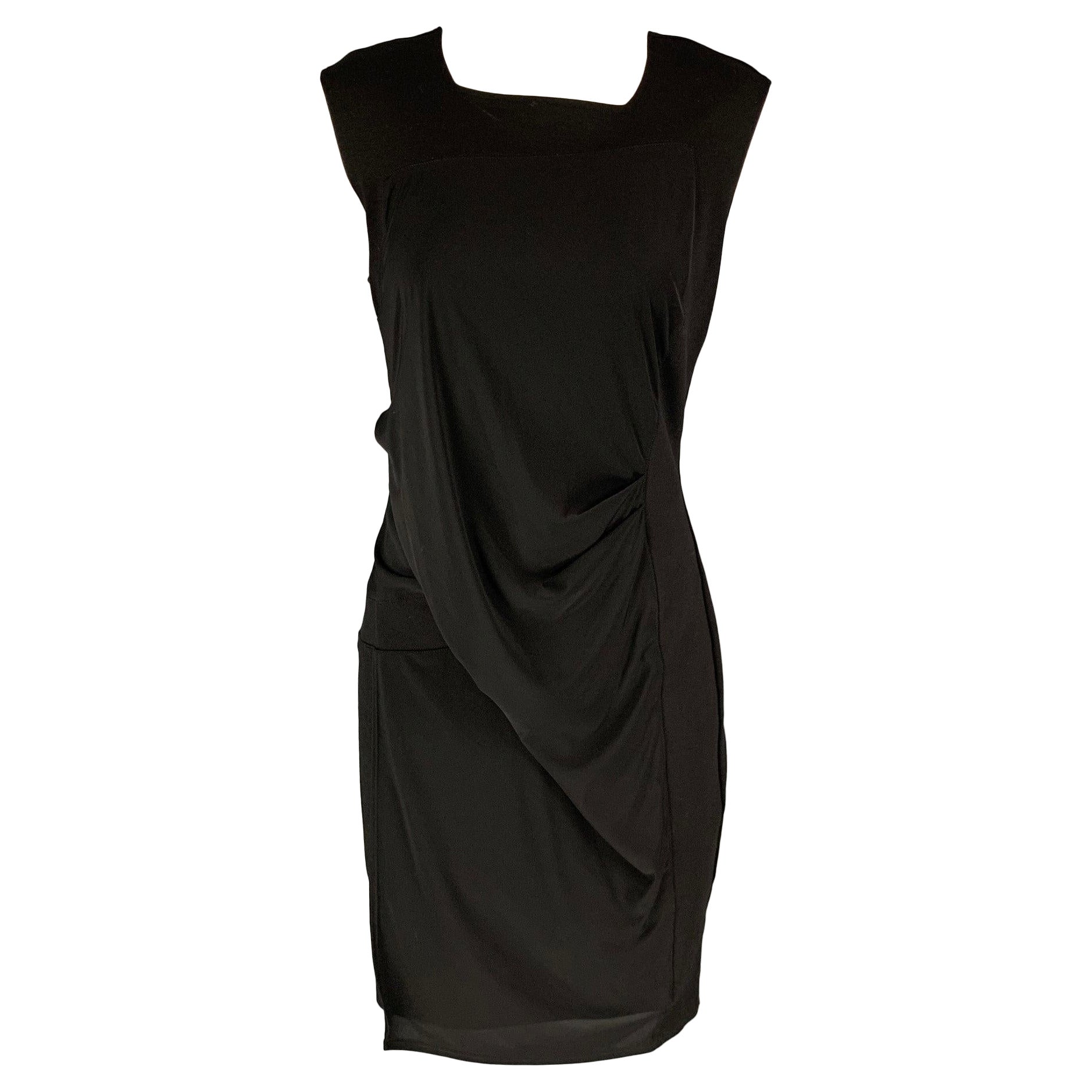 HELMUT LANG Size M Black Polyester Drapey Dress For Sale