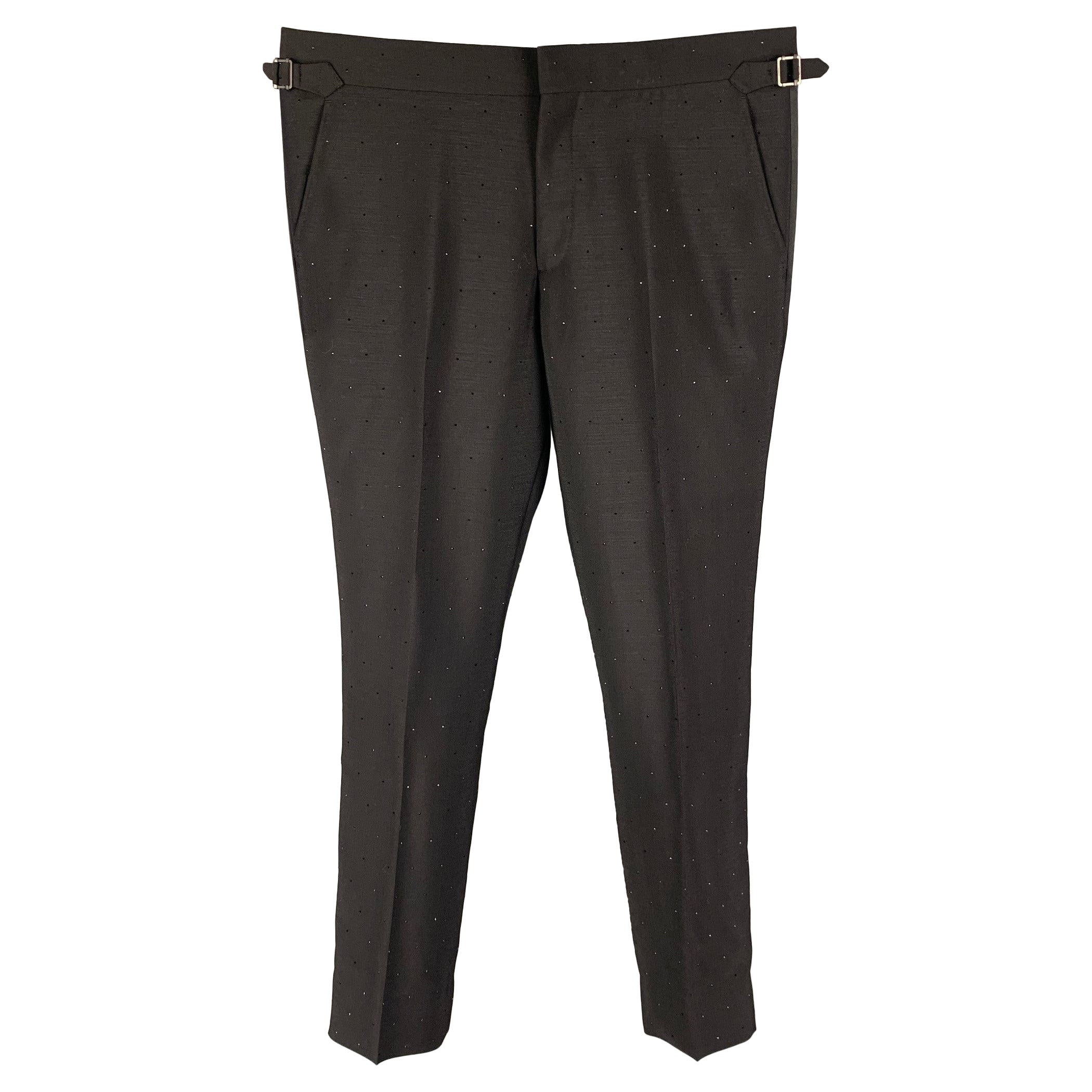 Burberry Size 36 Black Embellishment Mohair Wool Tuxedo Dress Pants en vente