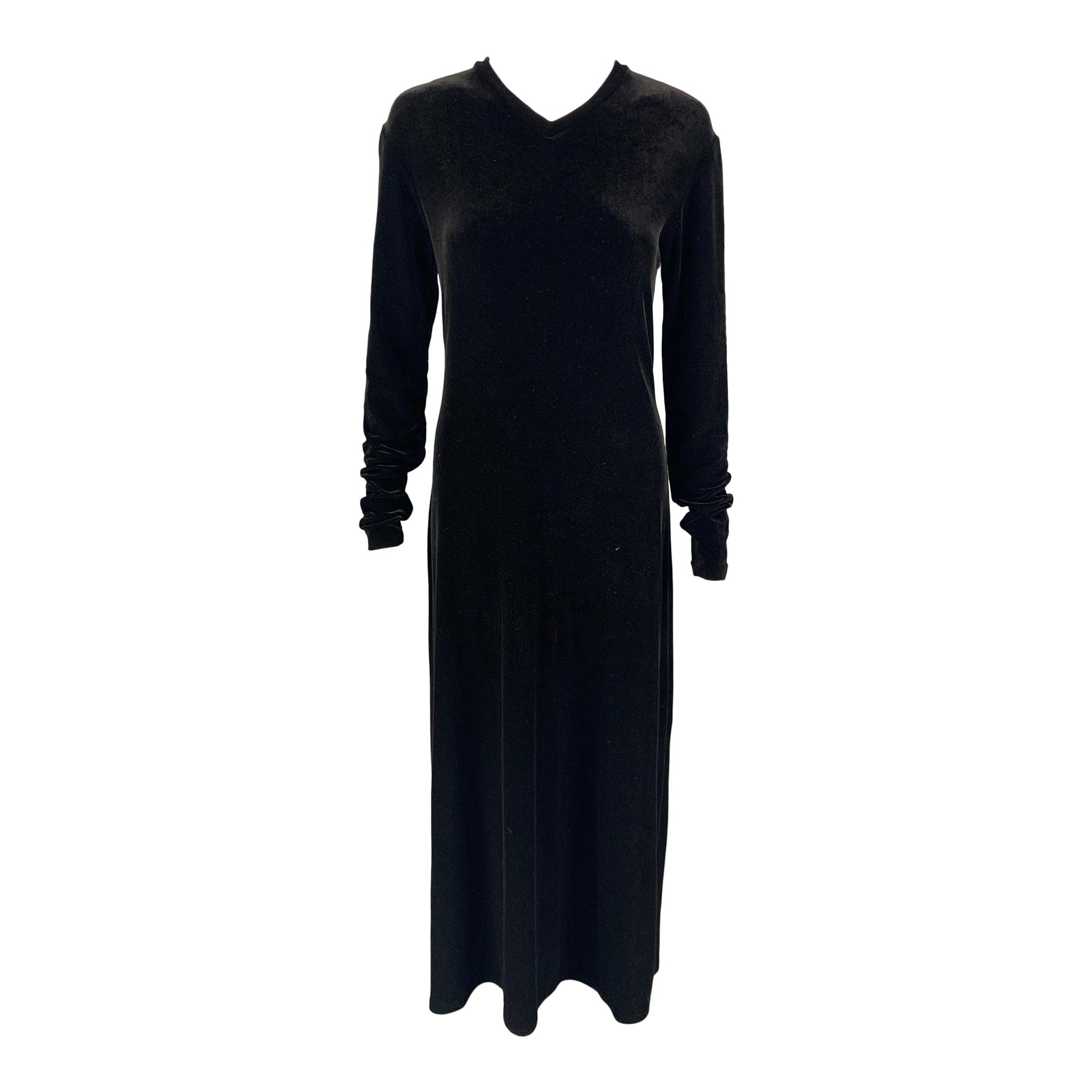 Vintage RALPH LAUREN Blue Label Size M Black Polyester Long Sleeve Long Dress For Sale