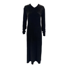 Vintage RALPH LAUREN Blue Label Size M Black Polyester Long Sleeve Long Dress