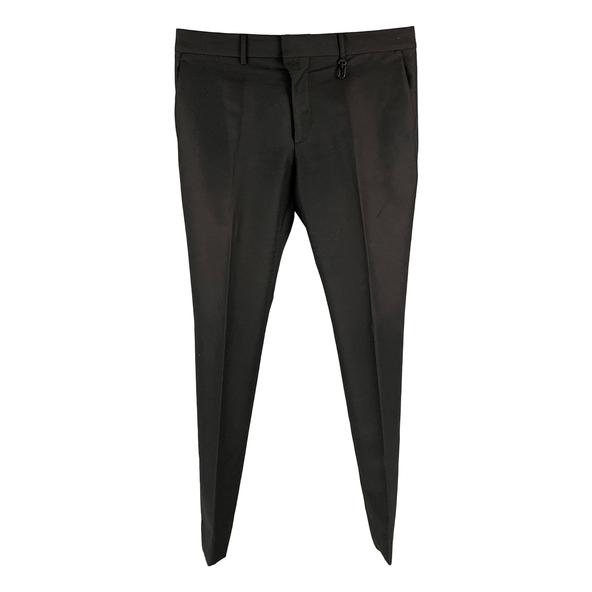 LOUIS VUITTON Size 36 Black Solid Wool Blend Zip Fly Dress Pants For Sale