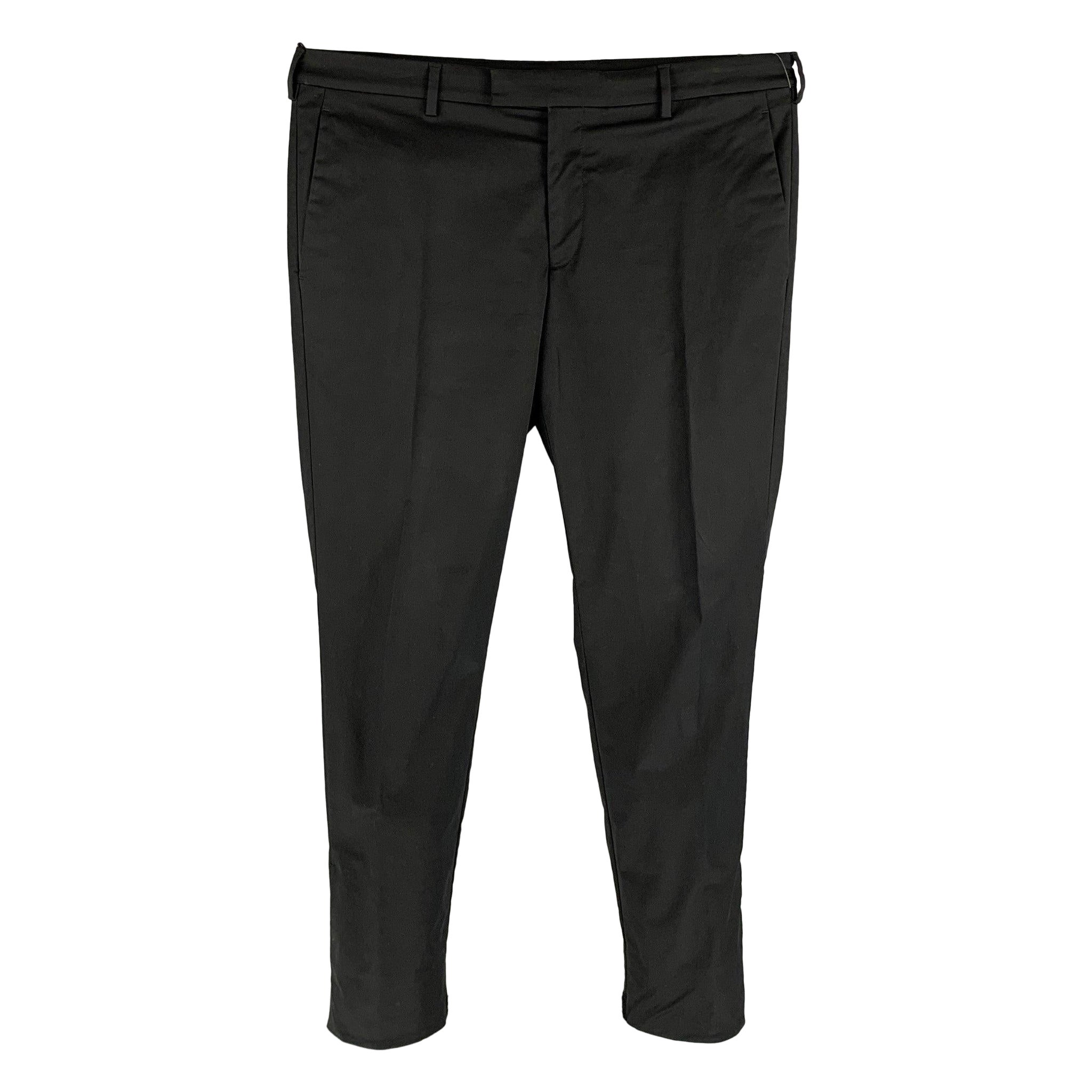 PRADA Size 34 Black Solid Cotton / Elastane Zip Fly Dress Pants For Sale