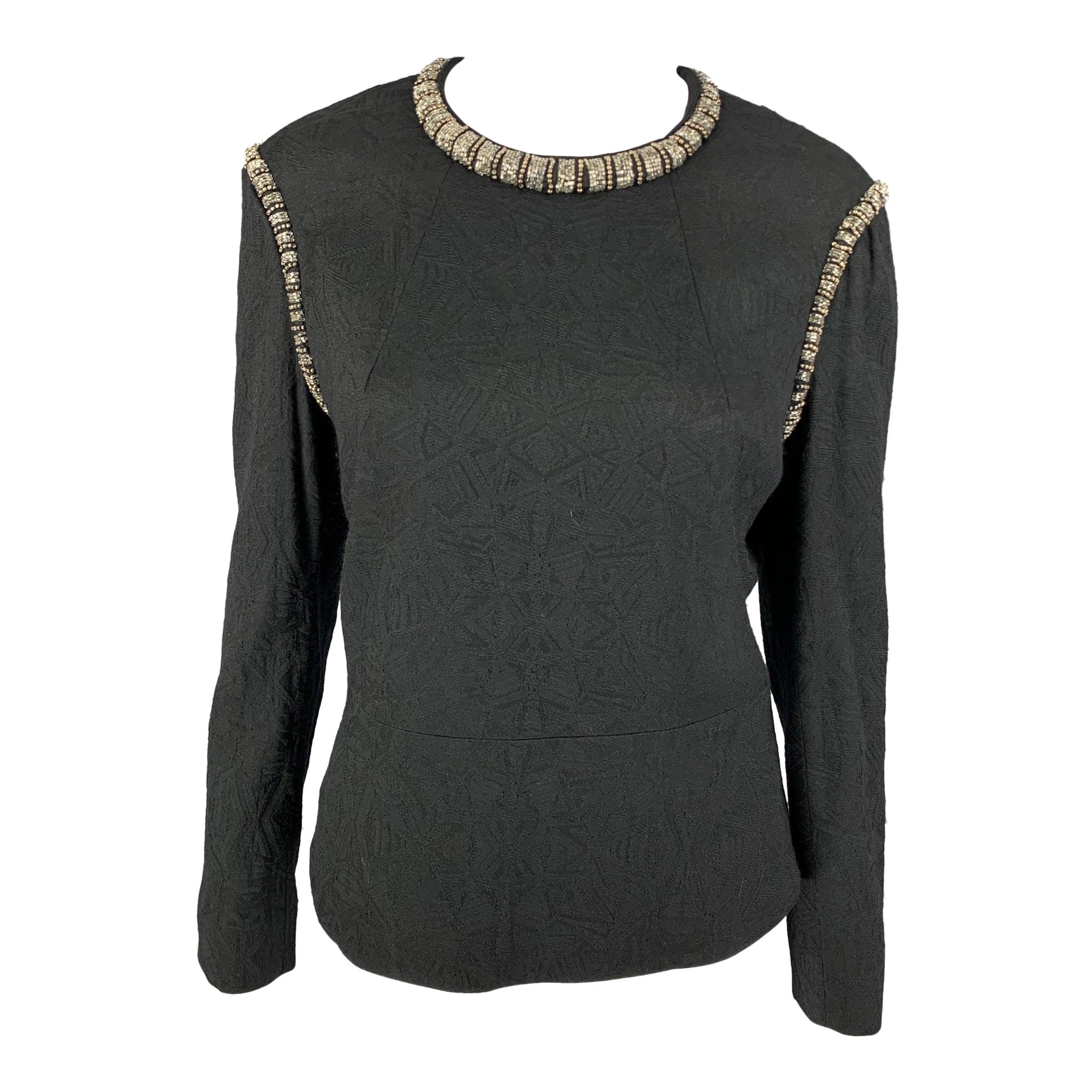 DRIES VAN NOTEN Size 10 Black Wool Blend Jacquard Crew-Neck Dress Top For Sale