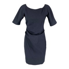 LELA ROSE Size 6 Navy Cotton Blend Short Sleeve Below Knee Dress