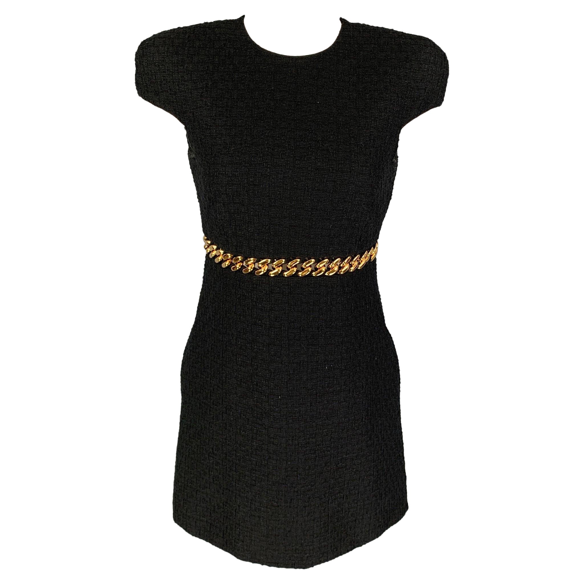 VERSACE Size 2 Black Cotton Textured Cap Sleeves Dress For Sale