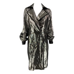 BILL BLASS Size 2 Silver Black Silk Metallic Double Breasted Coat