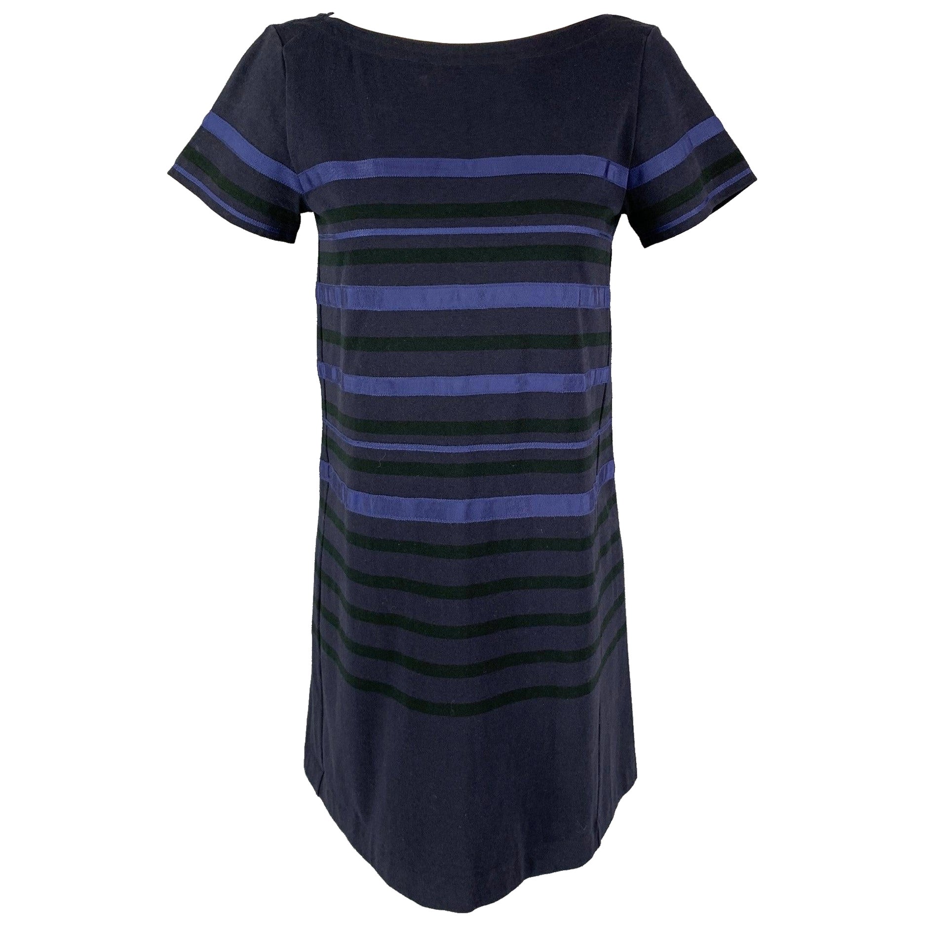SACAI LUCK Size M Navy Jersey Stripe Short Sleeve Dress For Sale