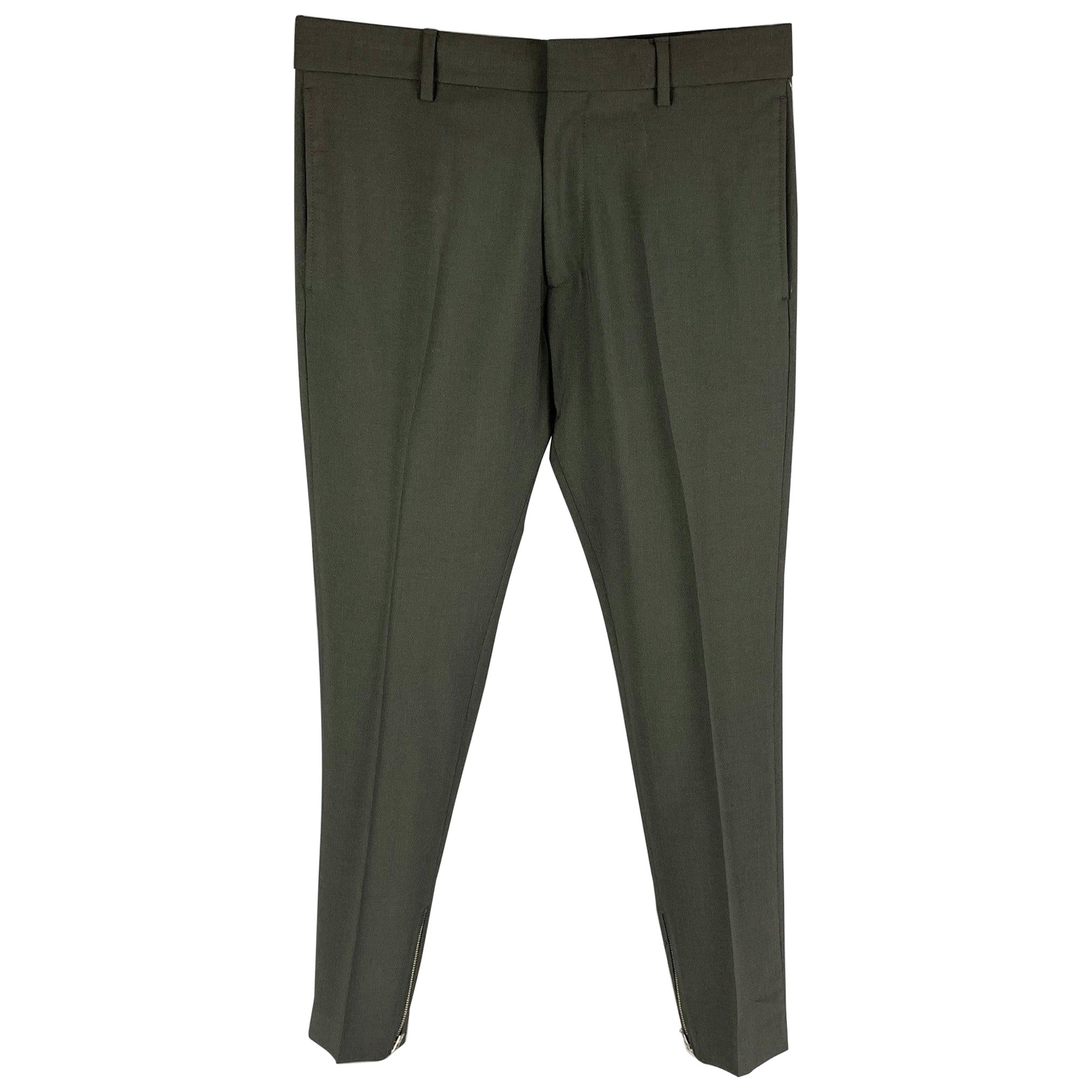 THE KOOPLES Size 30 Green Wool Zip Fly Dress Pants For Sale