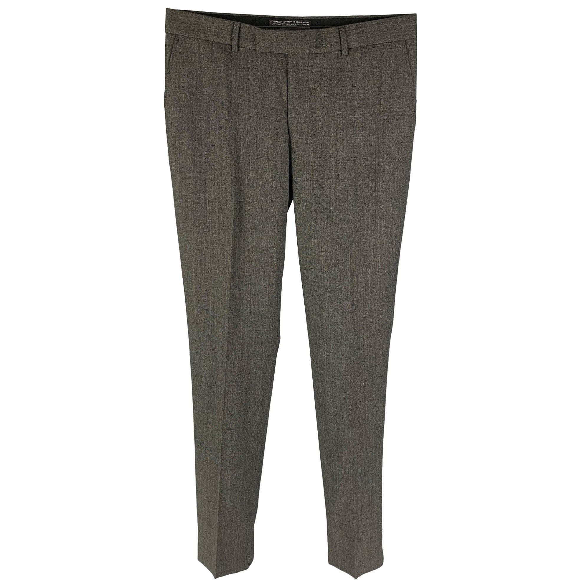 THE KOOPLES Size 32 Charcoal Grid Wool Zip Fly Dress Pants For Sale