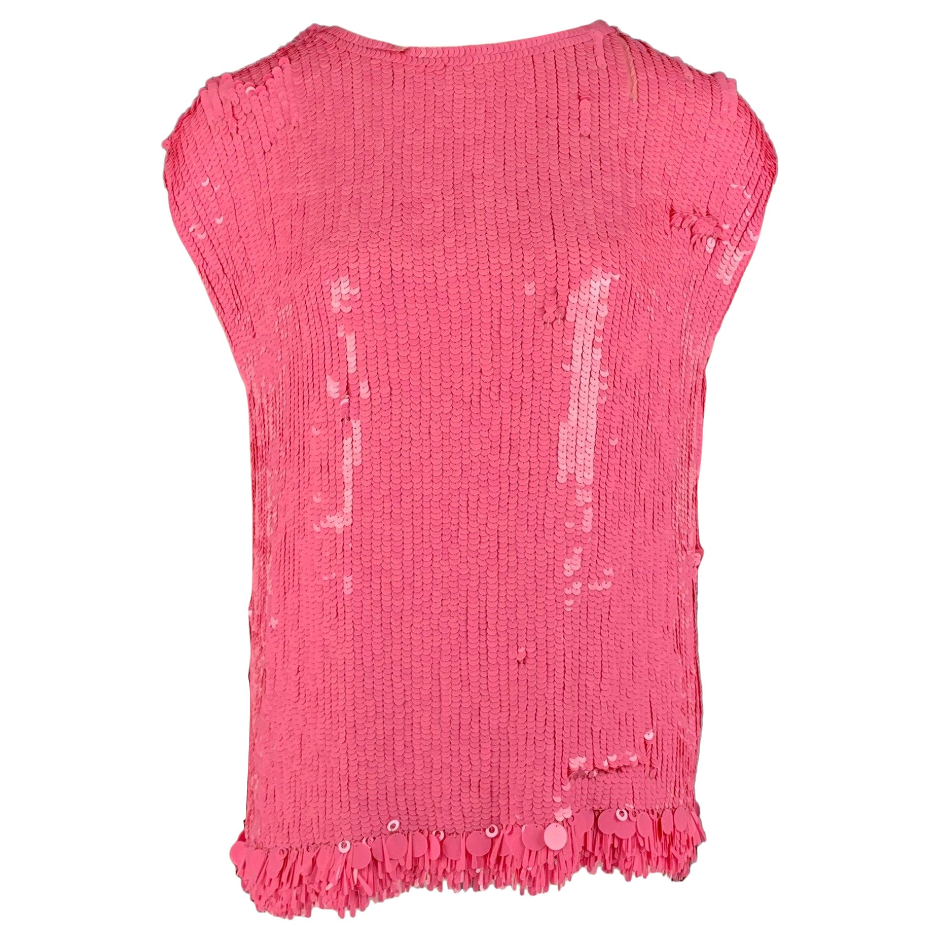 DRIES VAN NOTEN FW 21 Size 10 Pink Viscose Sequined Sleeveless Dress Top For Sale