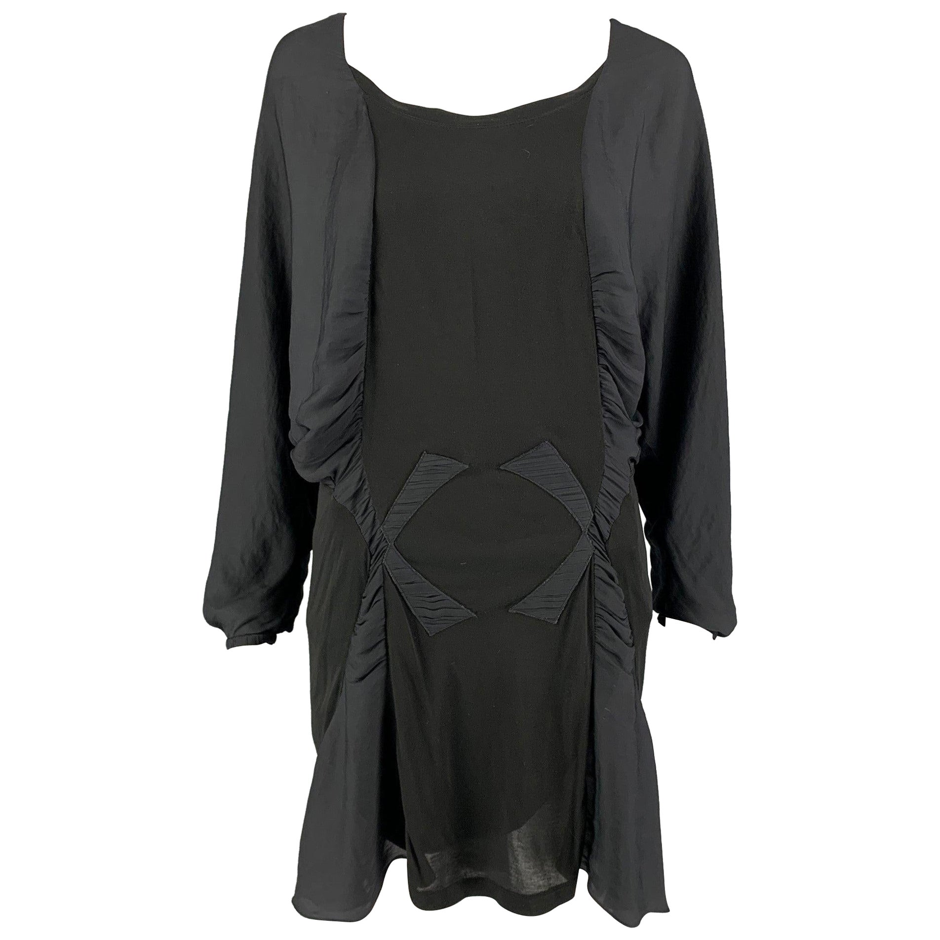NINA RICCI Size 4 Grey Black Modal Mixed Fabrics Dolman Sleeve Dress For Sale