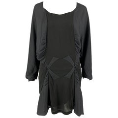 NINA RICCI Größe 4 Grau Schwarz Modal Mixed Fabrics Dolman-Ärmel Kleid