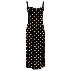 Used VERA WANG Size 8 Black & Beige Silk Polka Dot Long Dress