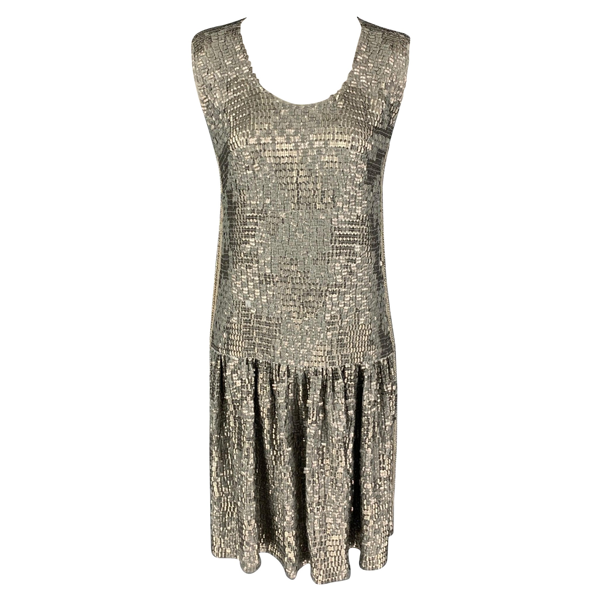 DRIES VAN NOTEN Size 8 Silver Silk Sequined Shift Dress For Sale