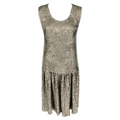 Used DRIES VAN NOTEN Size 8 Silver Silk Sequined Shift Dress