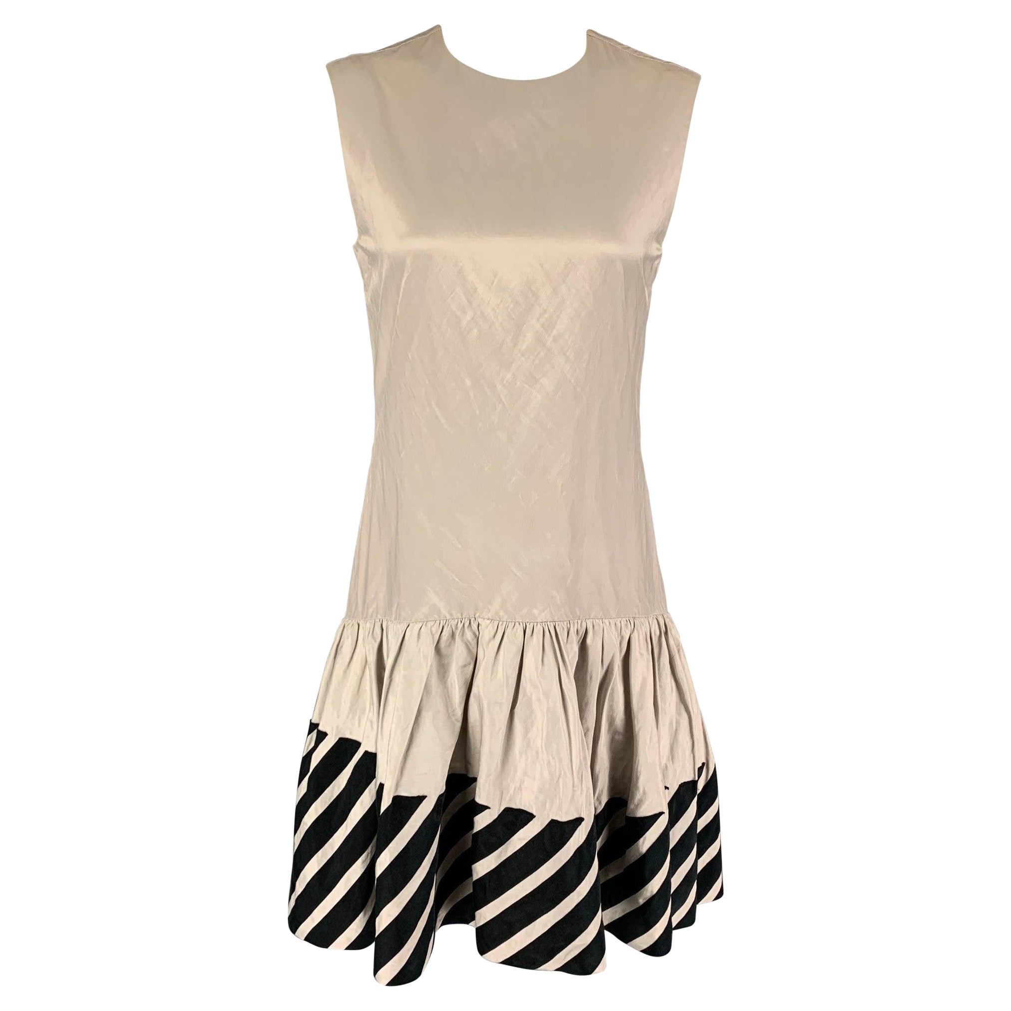 STELLA McCARTNEY Size 6 Beige Black Cotton Cupro Sleeveless Dress For Sale