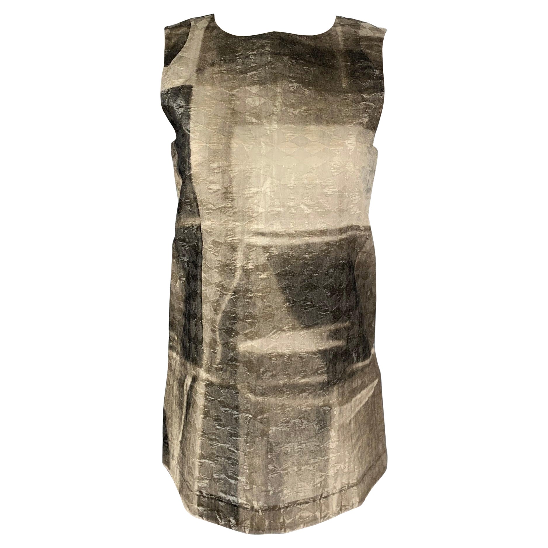 MARNI Size 2 Taupe Silver Silk &  Linen Textured Sleeveless Dress Top For Sale