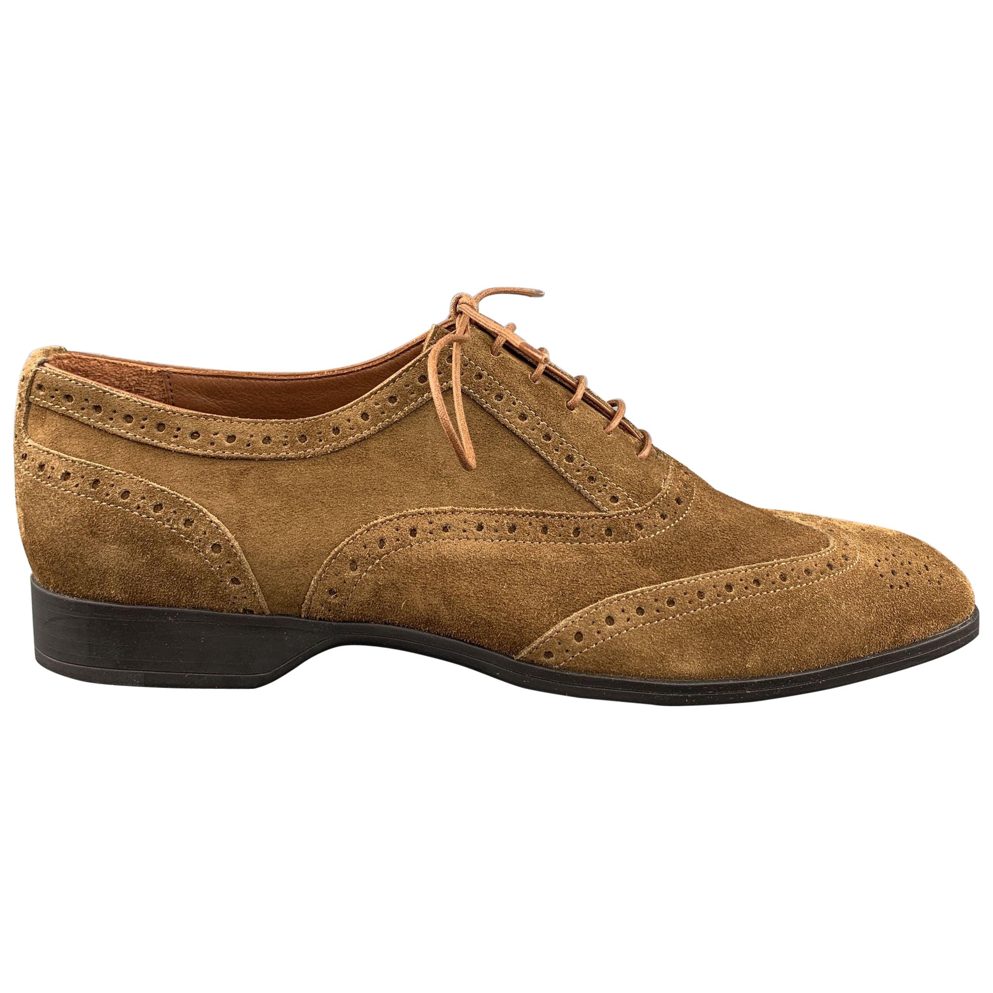 RALPH LAUREN Size 8 Brown Perforated Suede Wingtip Lace Up Shoes