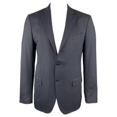 ERMENEGILDO ZEGNA Manteau de sport long bleu marine à revers en laine massive taille 42