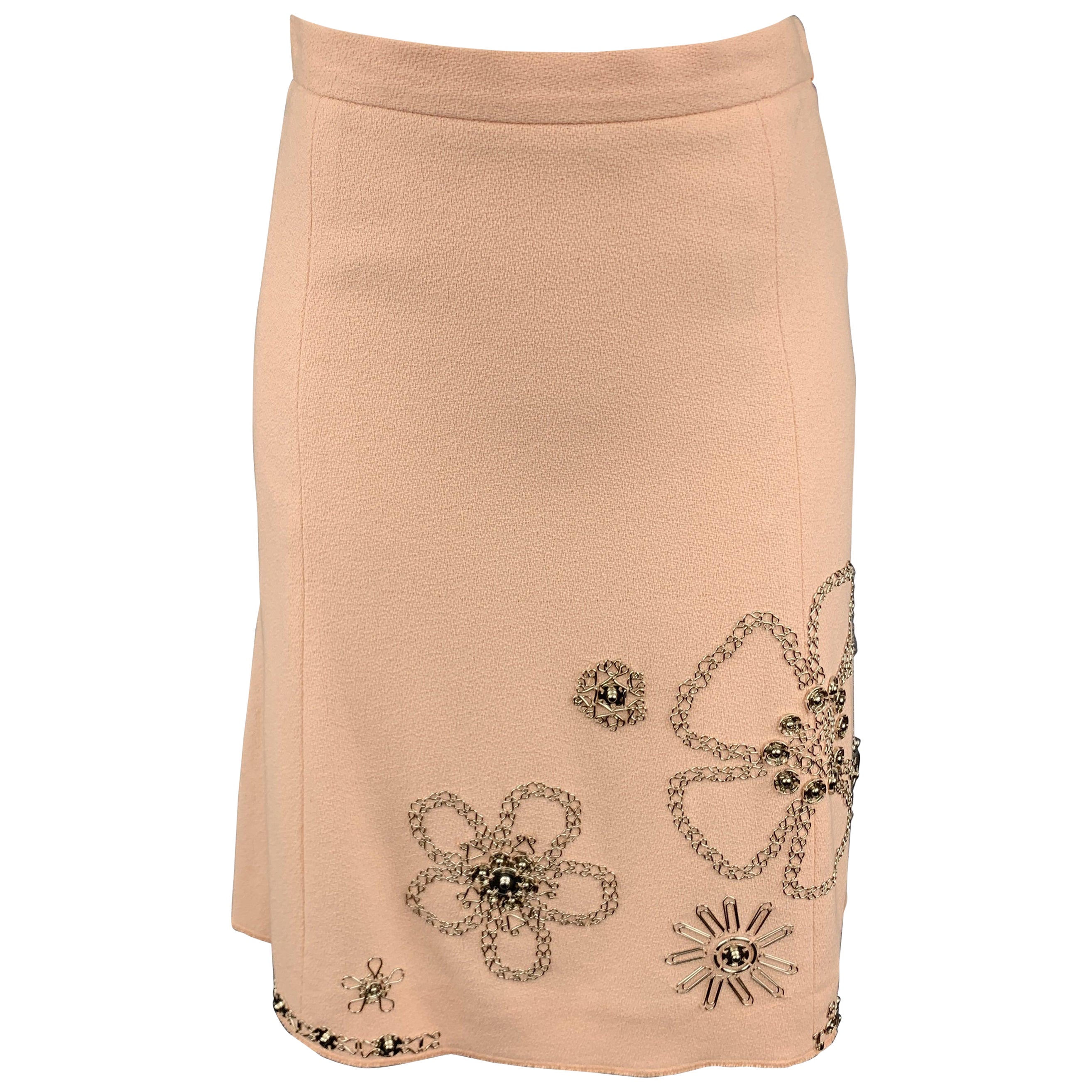 MOSCHINO Size 6 Rose Cotton Floral Embellished  Skirt For Sale