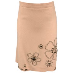 MOSCHINO Size 6 Rose Cotton Floral Embellished  Skirt