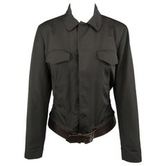 JEAN PAUL GAULTIER Größe 8 Schwarz Hidden Placket Brown Belt Trucker Jacket