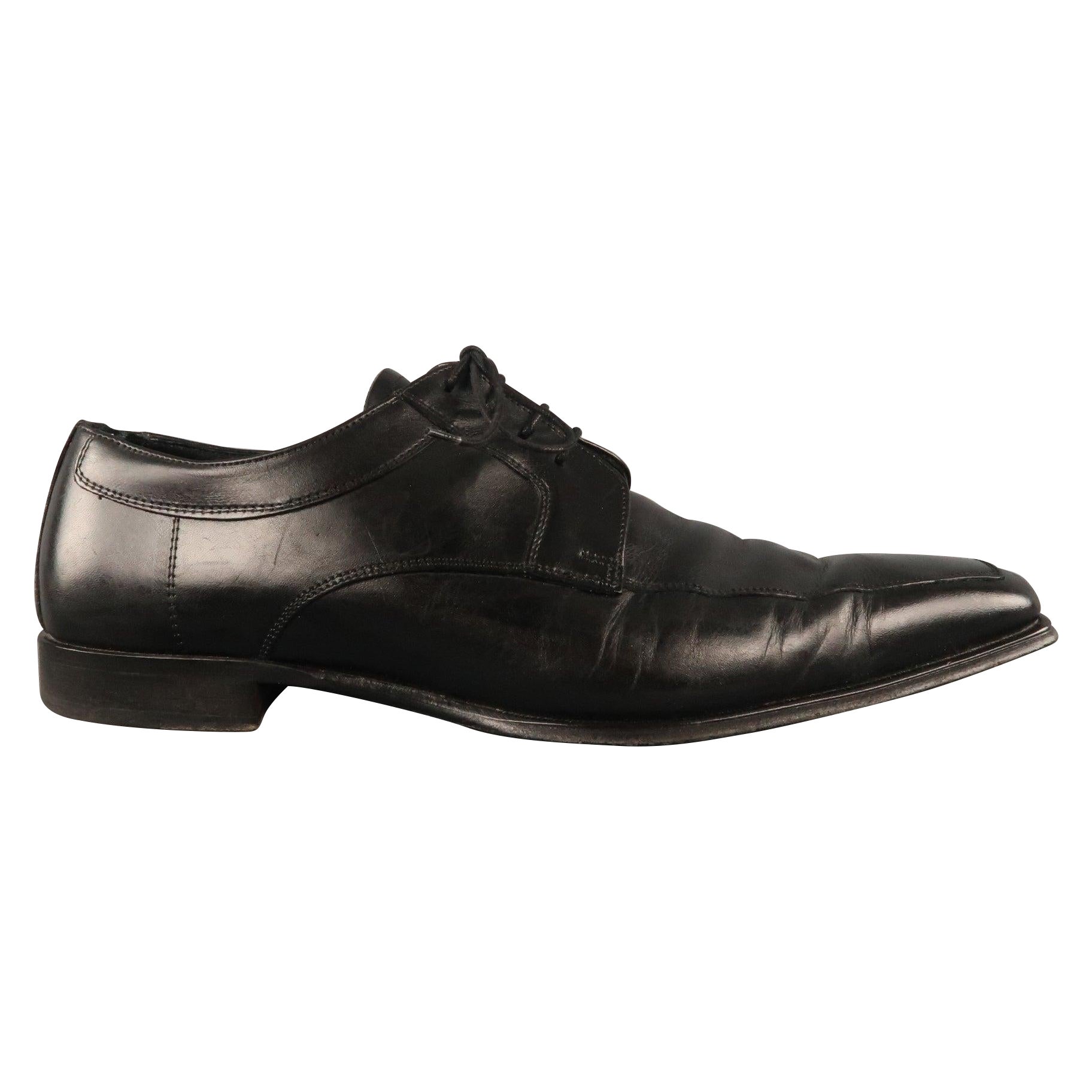 CANALI Size 13 Black Leather Lace Up Shoes For Sale
