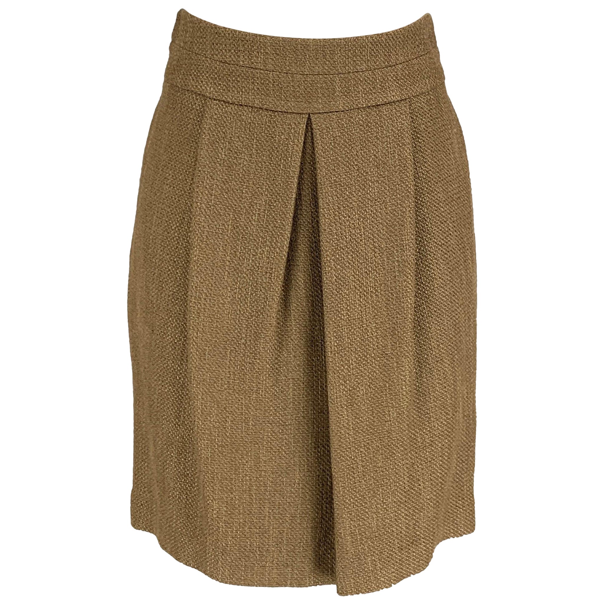 ETRO Size 2 Olive Wool Blend Pleated Skirt For Sale