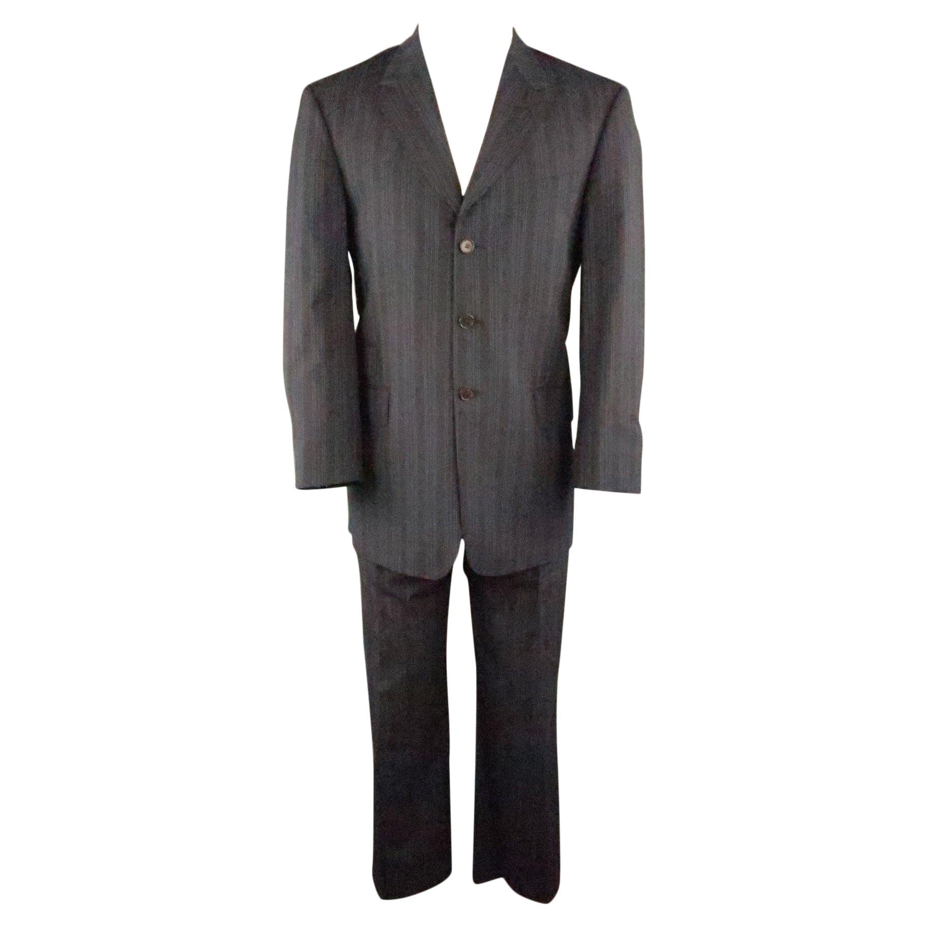 PAUL SMITH Chest Size 40 Gray & Blue Stripe Viscose Notch Lapel 34 30 Suit For Sale