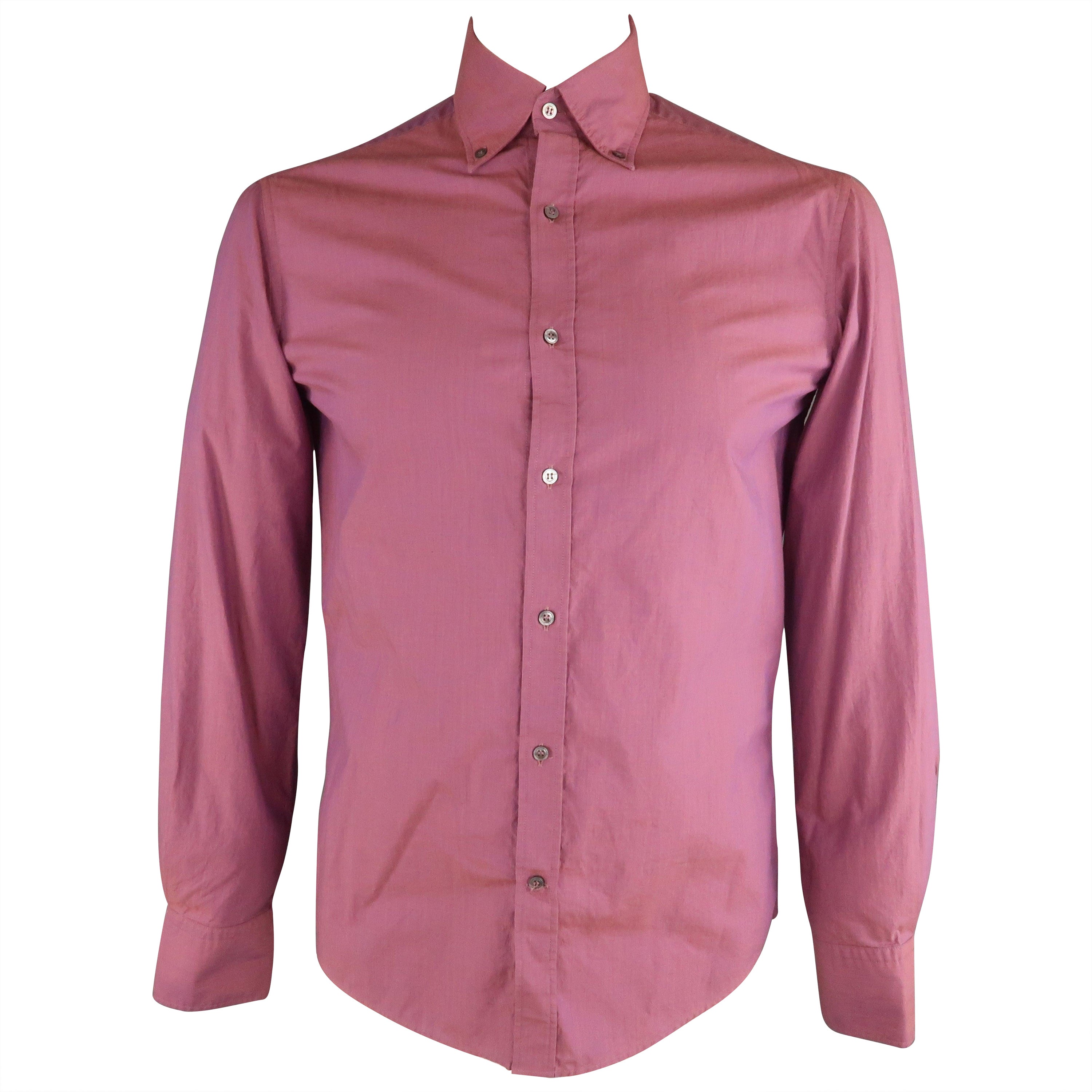 MICHAEL BASTIAN Size S Magenta Solid Cotton Button Up Long Sleeve Shirt For Sale