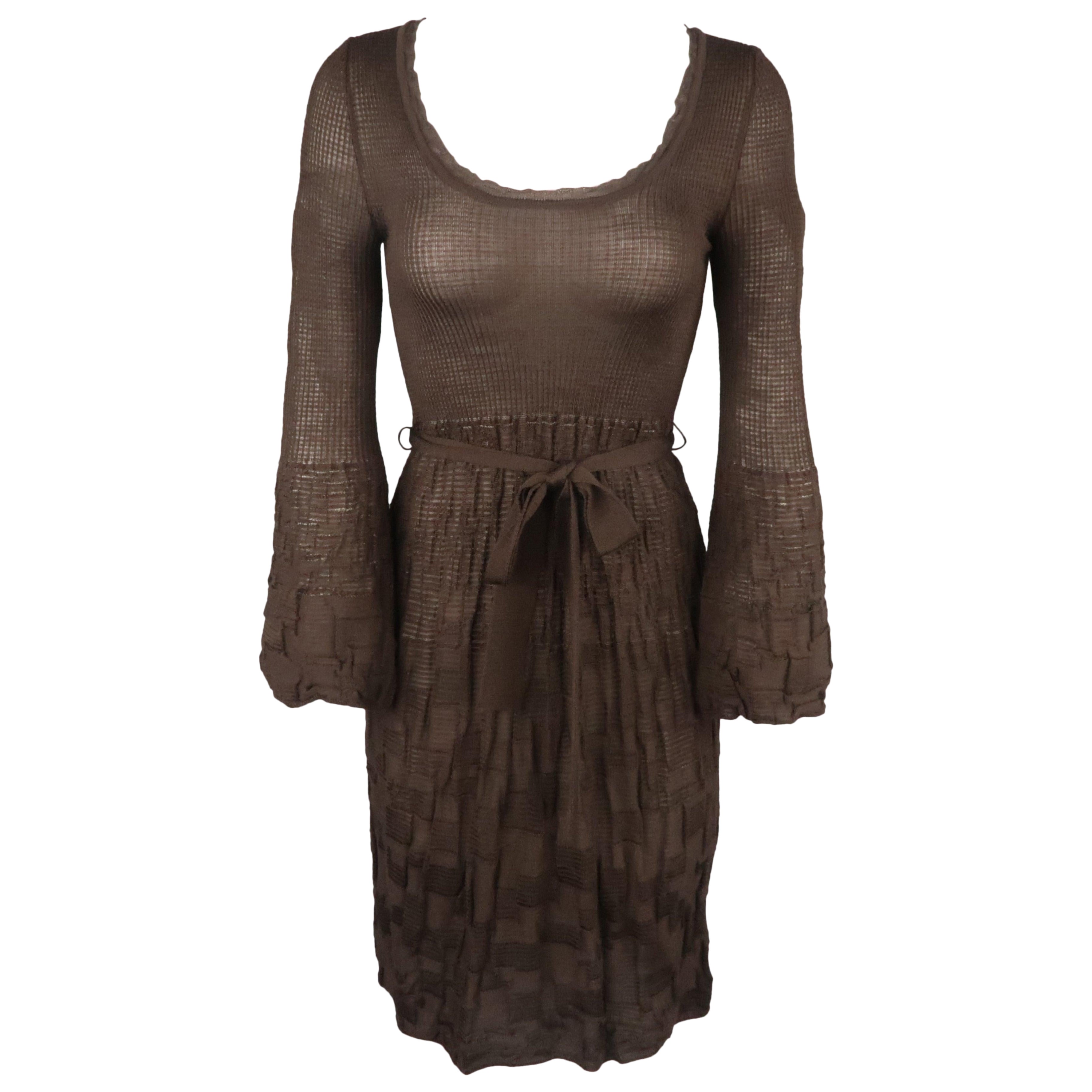 MISSONI Size S Brown Wool / Viscose Knit Fit Flair Bell Sleeve Dress For Sale