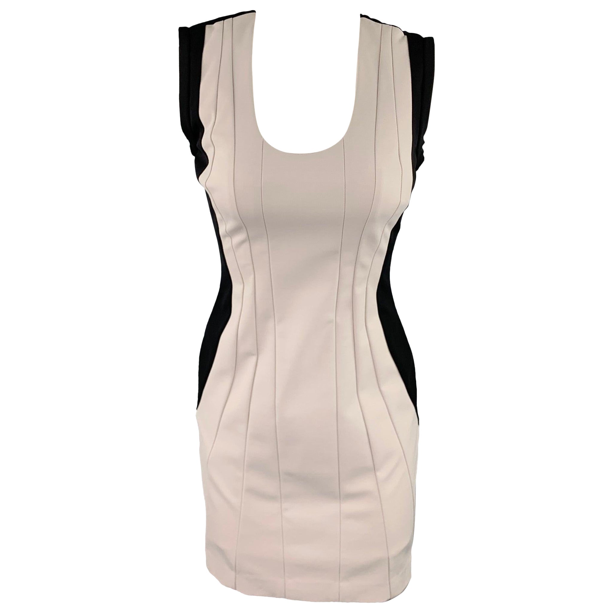 DIANE VON FURSTENBERG Size 2 Cream & Black Pleated Polyamide Sheath Dress For Sale
