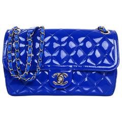 Chanel 2015 Cruise Blue Patent Leather Quilted Flap Bag
