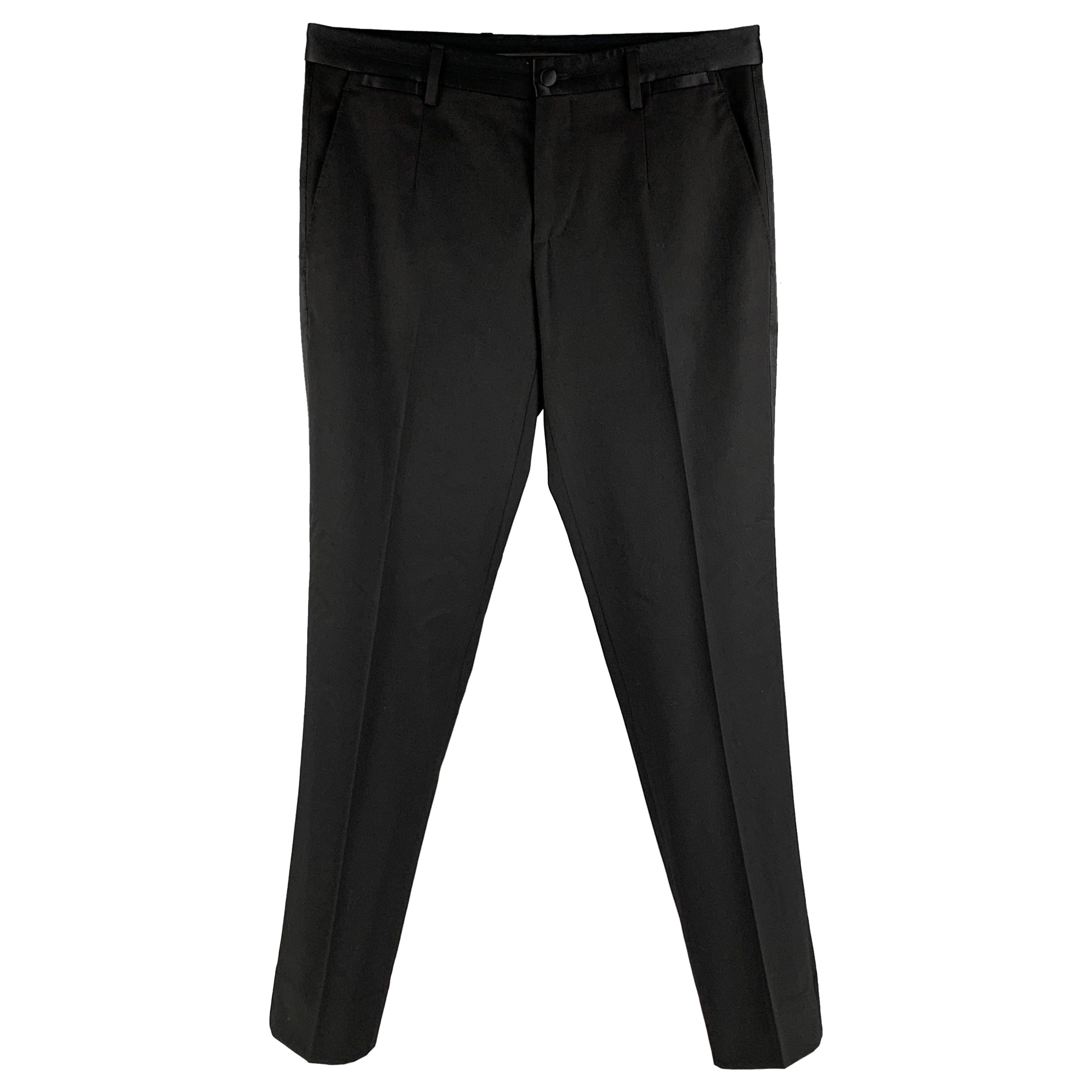 DOLCE & GABBANA Size 28 Black Wool Blend Tuxedo Dress Pants