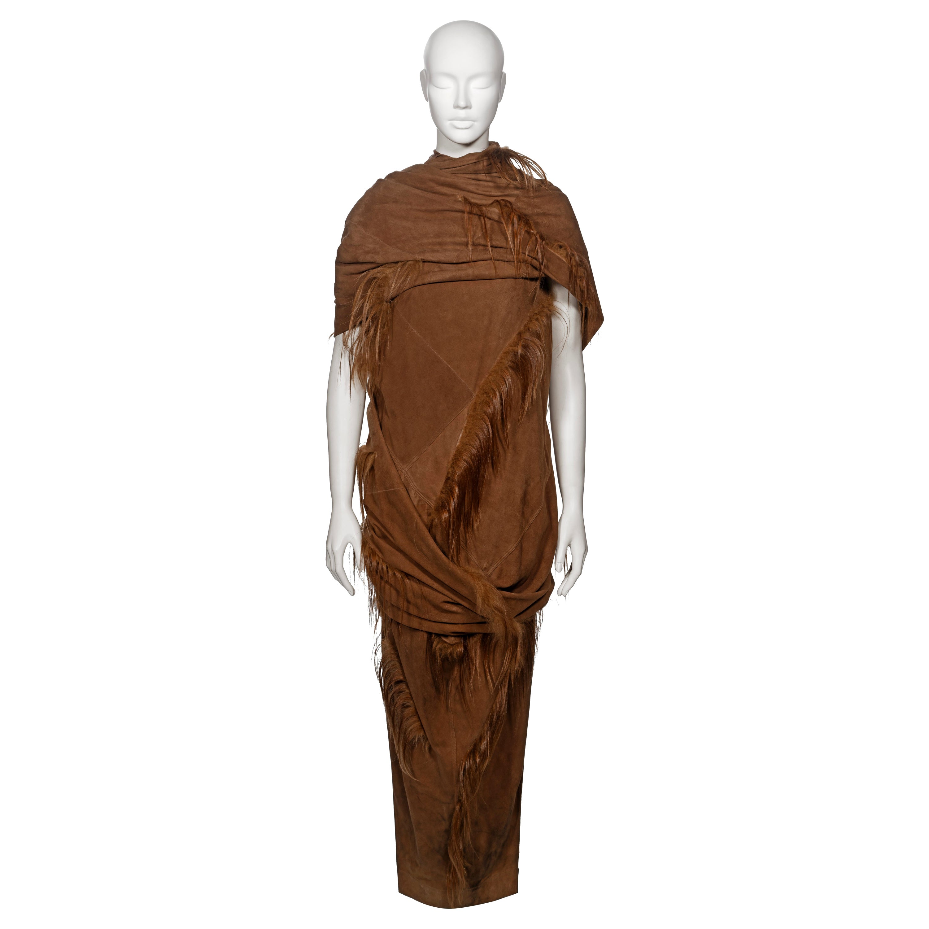 Rick Owens Chestnut Suede and Goat Hair 'Sphinx' Ensemble, fw 2015 For Sale