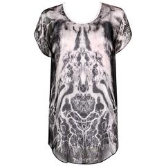 ALEXANDER McQUEEN c.2010 "Tree Print" Black Chiffon Layered Short Sleeve Blouse 11