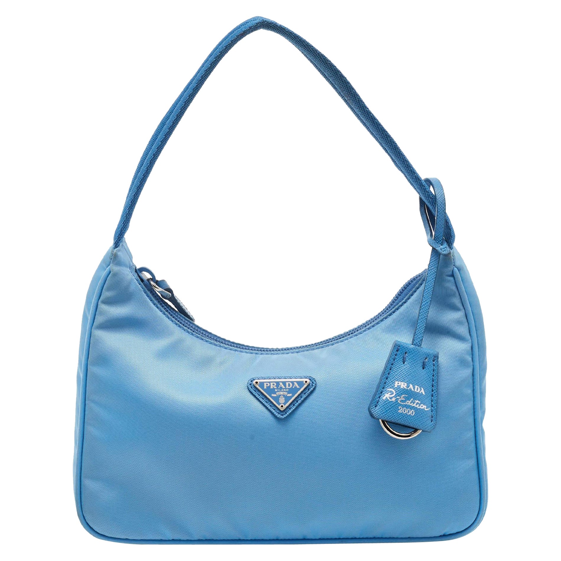 Prada Light Blue Nylon Re-Edition 2000 Baguette Bag For Sale