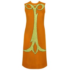 ALEXANDER'S c.1960's Deep Goldenrod Sequin Embellish Mod Sleeveless Shift Dress 