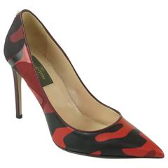 Valentino Red and Black Camo Leather and Fabric Pumps - 36.5