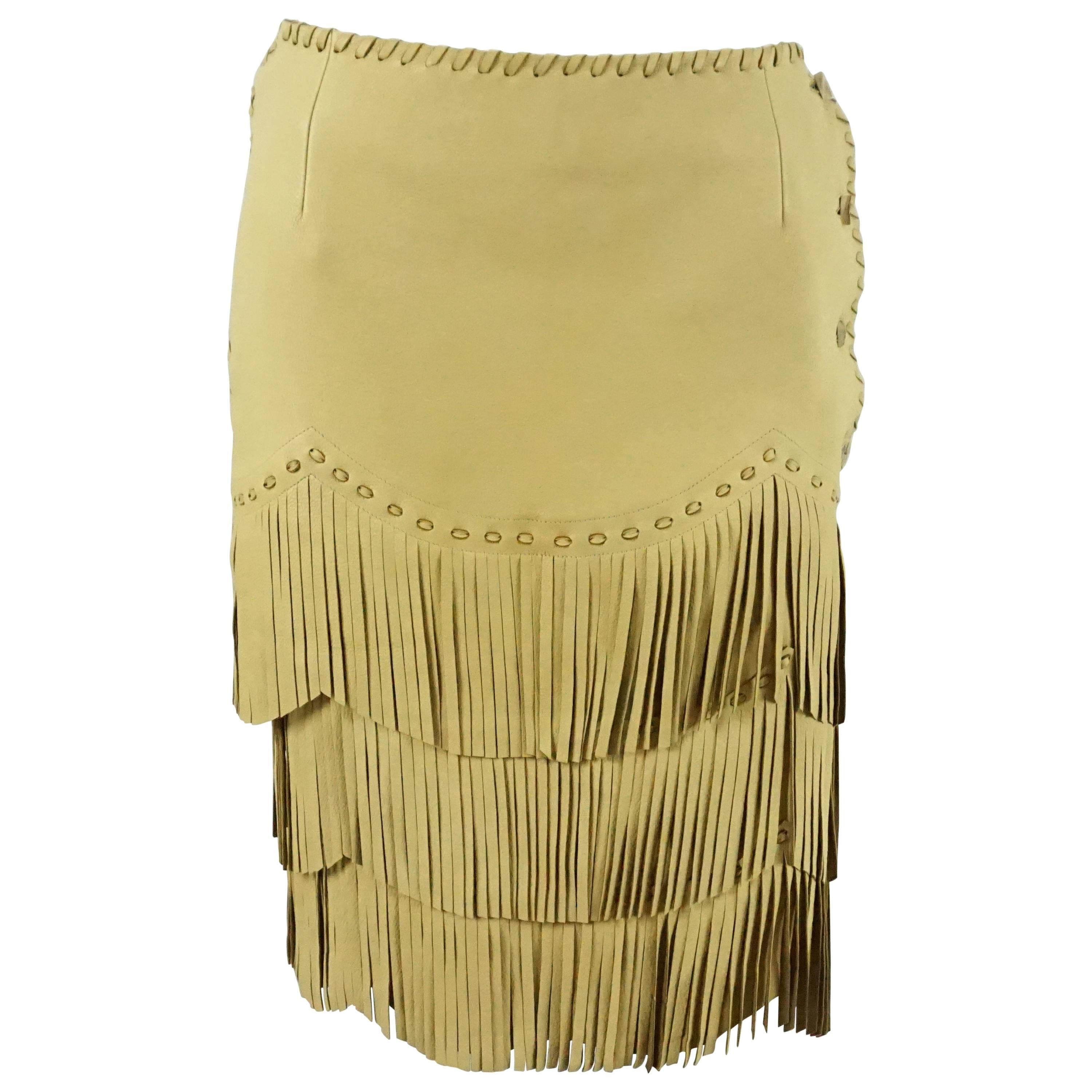 Ralph Lauren Collection Runway Tan Leather Fringe Skirt - 2 