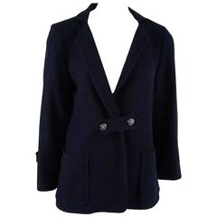 Chanel Navy Cotton Jacket with Enamel Buttons - 42