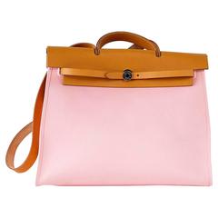 HERMES Herbag Zip 39 GM Vache Hunter Rose Sakura Canvas Palladium Hardware 4