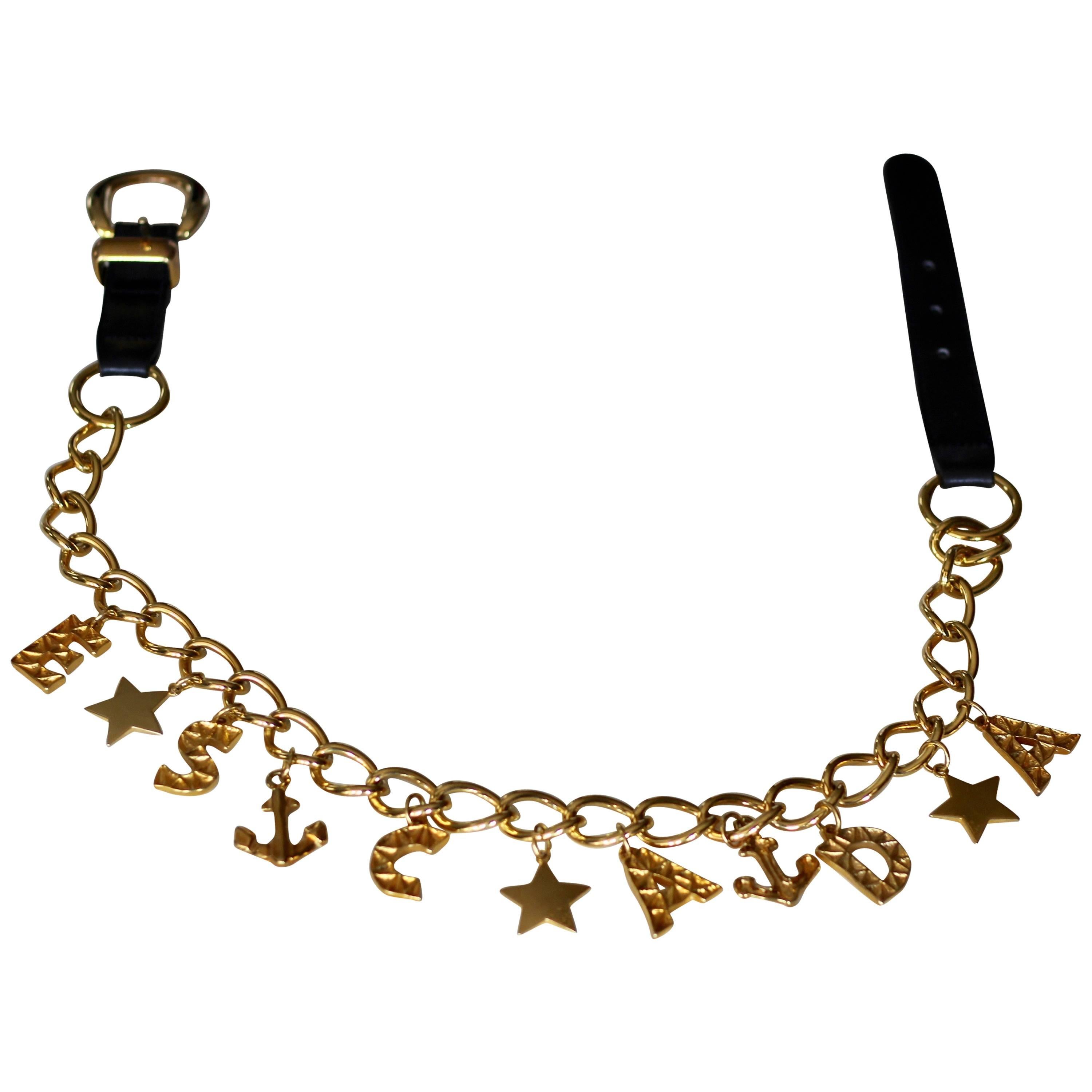 1980s Escada Nautical Gold Chain Belt For Sale