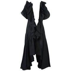 Vintage Akira Black Silk Sleeveless Coat with Large Ruffles - 8 - 1980's 