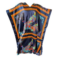 Amazing Vintage Pheasant Bird Novelty Print Caftan Maxi Dress Colorful Kaftan